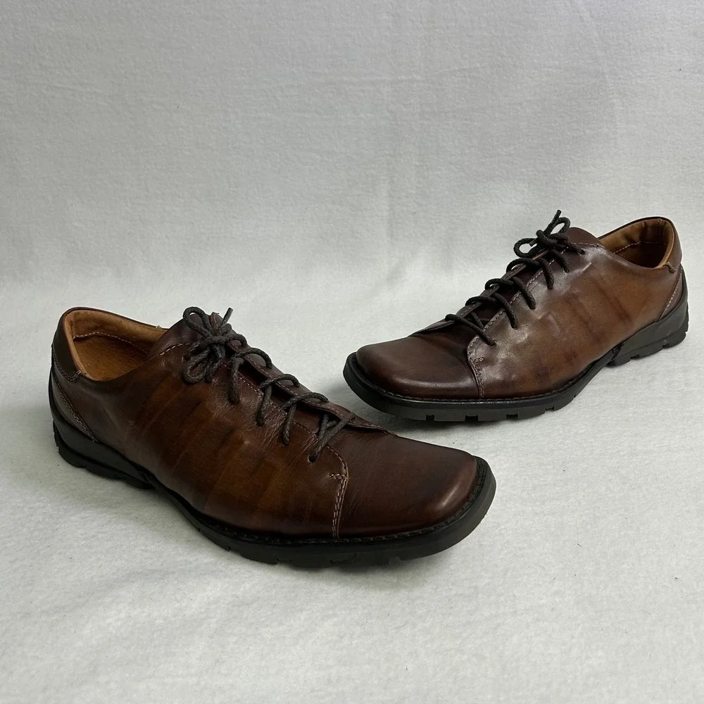 Business Casual Kenneth Cole Mens 9.5 Brown Leather Stitched Pleat Oxford Shoes‎